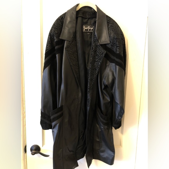 Vintage 100% Genuine Leather Embroidered Gino Di Giorgio Long Unisex Jacket - Picture 5 of 5